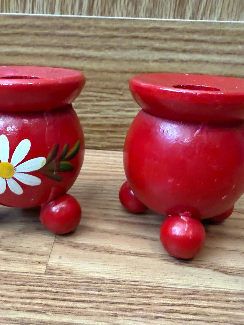 2 Hand-painted Wood CandleHolders made in Sweden